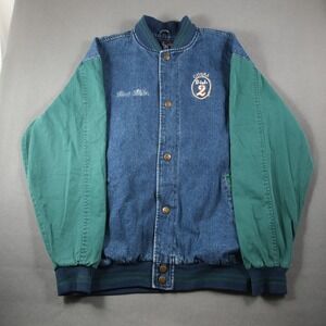 Vintage 90s Luna Pier CHSRA Denim Varsity Jacket Mens L Colorblock Bomber